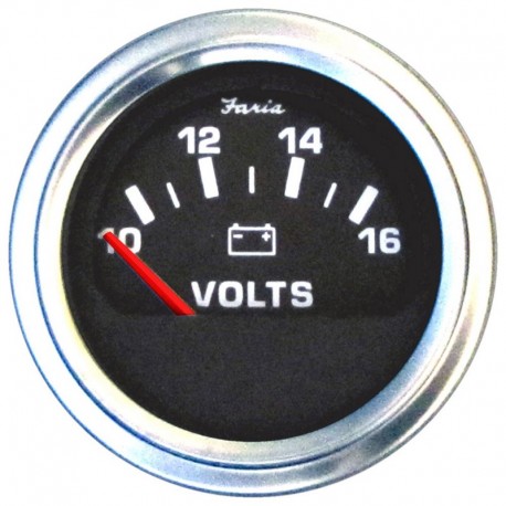 Faria 2" Heavy-Duty Voltmeter (10-16 VDC) - Black w/Stainless Steel Bezel