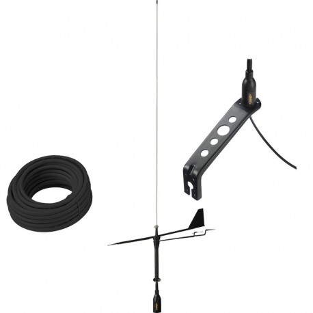 Glomex Black Swan VHF Antenna w/Wind Indicator & 66' Coax Cable