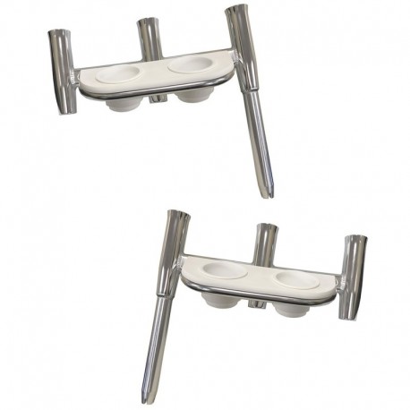 Tigress Offset Triple Rod Holder w/Cup Holders - Port Side & Starboard Side - Polished Aluminum