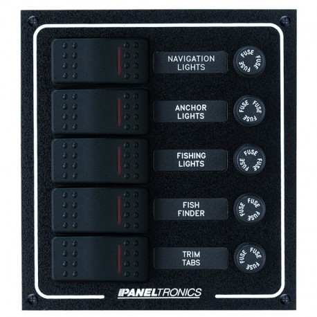 Paneltronics Waterproof DC 5 Position Lighted Rocker & Fuse