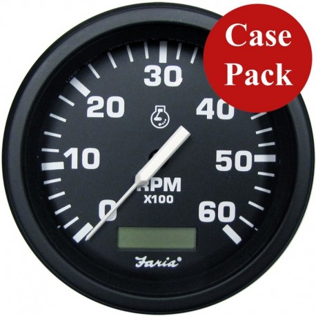 Faria 4" Heavy-Duty Tachometer w/Hourmeter (6000 RPM) Gas - Black *Bulk Case of 12*