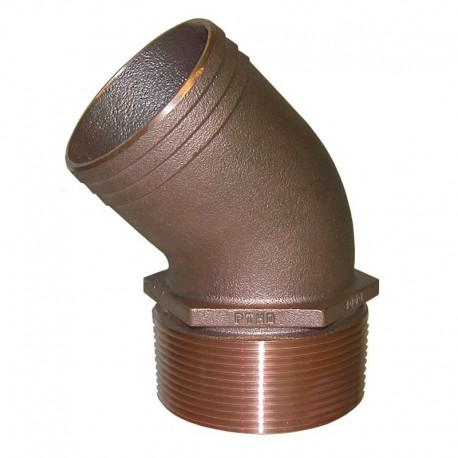 GROCO 1-1/4" NPT Bronze 45 Degree Pipe to 1-1/4" Hose