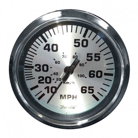 Faria Spun Silver 4" Speedometer - 65 MPH (Pitot)