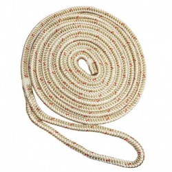 New England Ropes 3/8" x 25' Nylon Double Braid Dock Line - White/Gold w/Tracer