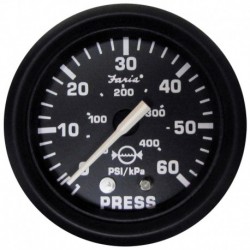 Faria Euro Black 2" Water Pressure Gauge (60 PSI)