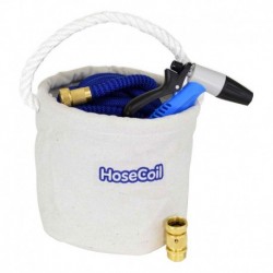 HoseCoil Canvas Bucket w/75' Expandable Hose, Rubber Tip Nozzle & Quick Release