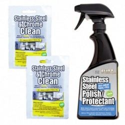 Flitz Stainless Steel Polish 16oz Spray Bottle w/2 Stainless Steel & Chrome 8" x 8" Towelette Packets