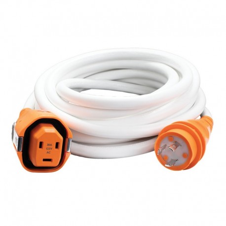 SmartPlug 30AMP/125V Cordset Female, SmartPlug Boatside & 30AMP Twist Type Dockside - White - 25'