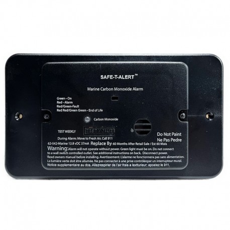 Safe-T-Alert 62 Series Marine Carbon Monoxide - Black - Flush Mount - 12V w/Relay & Trim Ring