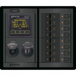 Blue Sea 1497 - 360 Panel - 8 Position 12V Flat Rocker M2 Multimeter w/SOC & Dual USB/12V Socket