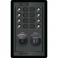 Blue Sea 1498 - 360 Panel - 8 Position 12V Panel w/Dual USB & 12V Socket