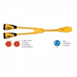 Marinco Y504-2-30 EEL (2)-30A-125V Female to (1)50A-125/250V Male "Y" Adapter - Yellow