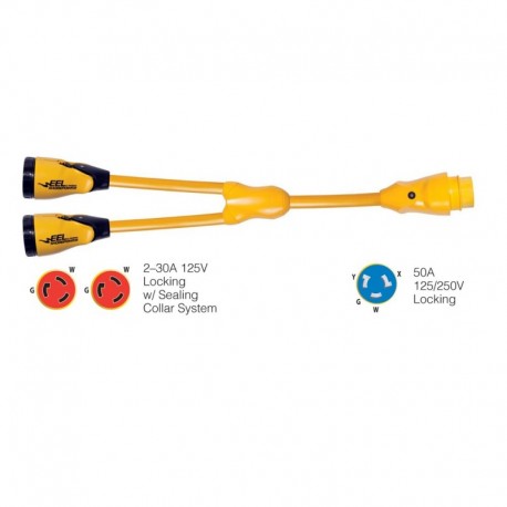 Marinco Y504-2-30 EEL (2)-30A-125V Female to (1)50A-125/250V Male "Y" Adapter - Yellow