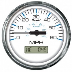 Faria Chesapeake White SS 4" Speedometer w/LCD Heading Display- 60MPH (GPS)