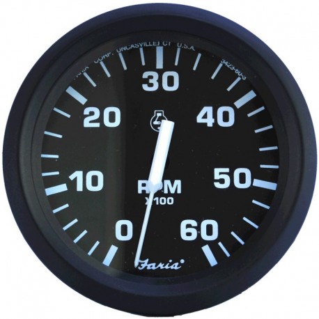 Faria Euro Black 4" Tachometer - 6,000 RPM (Gas - Inboard & I/O)