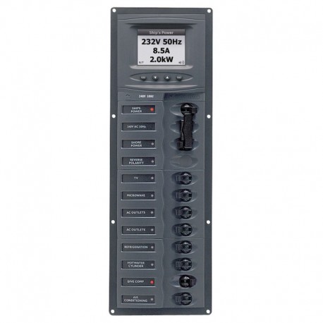 BEP AC Circuit Breaker Panel w/Digital Meters, 8SP 2DP AC230V ACSM Stainless Steel Vertical