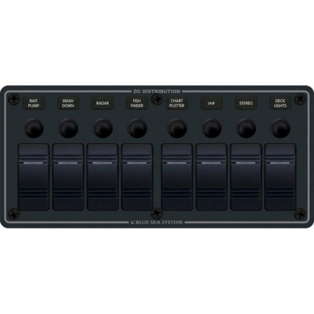 Blue Sea 8371 Water Resistant Panel - 8 Position - Black - Horizontal Mount