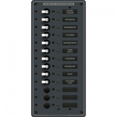 Blue Sea 8580 AC 13 Position 230v (European) Breaker Panel (White Switches)